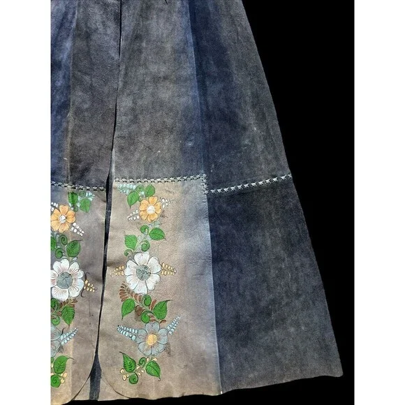 Vtg 70s Char Vest Duster Jacket Hand painted Floral Flower Boho Hippie Hippy - Picture 7 of 16